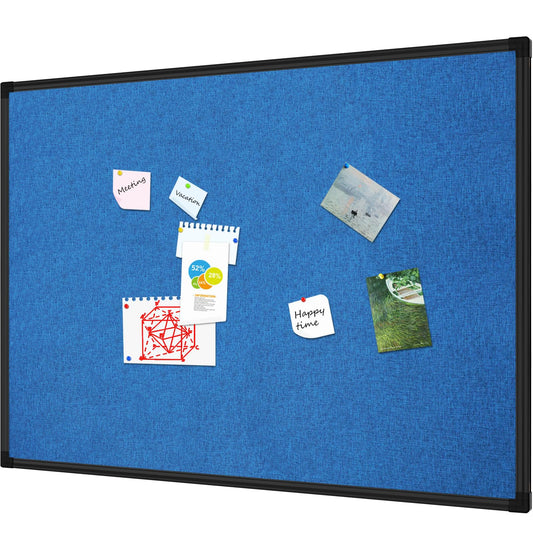 Lockways Linen Cork Bulletin Board, 36 x 24 Inch Framed Linen Fabric Pinboard, Blue Color Message Notice Wall Bulletin Cork Board for Home Kitchen Office Decorative, Black Aluminum Frame