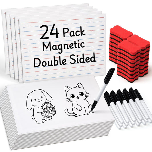 GAMENOTE White Board Dry Erase, Small Magnetic Lined White Board Set, Double Sided Magnet Ruled Lap Boards Whiteboard for Kids and Student Learning, 9x12 Inches (Pack of 24)