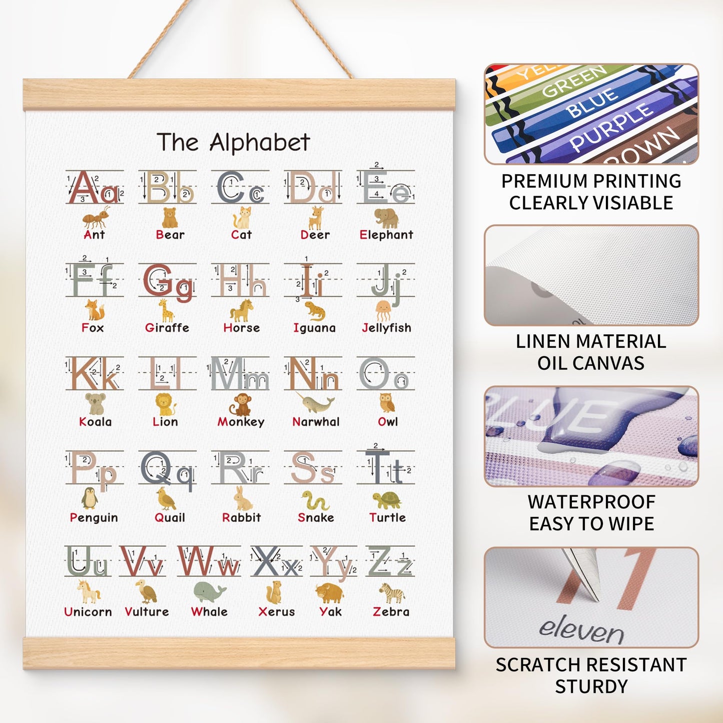 EliteSign Educational Preschool Learning Posters, Animal Alphabet Numbers Poster for Toddlers, ABC Banner Wall Hanging Decor for Classroom Playroom Nursery Kids Room, 12x17 Inch Set of 2