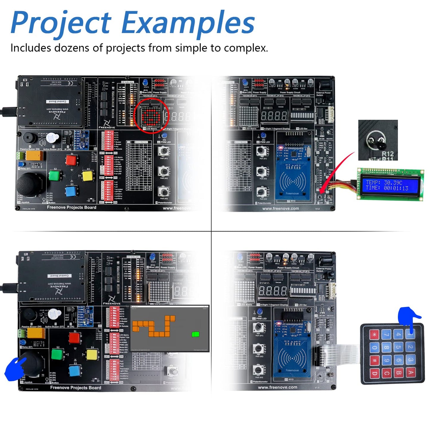 Freenove Projects Kit with Control Board V4 (Compatible with Arduino IDE), 238-Page Detailed Tutorials, 46 Projects, No Soldering, Simple Wiring