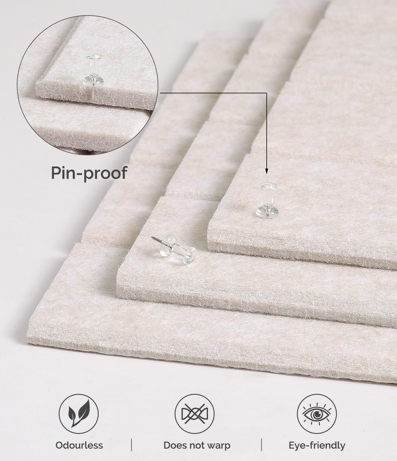 Bounmer Large Cork Board Alternative 48“ x 36”, 12-Pack Felt Bulletin Board Tiles with 60 Safe Removable Adhesive Tabs & 30 Pushpins, Cork Boards for Office Walls Decor (Oatmeal)