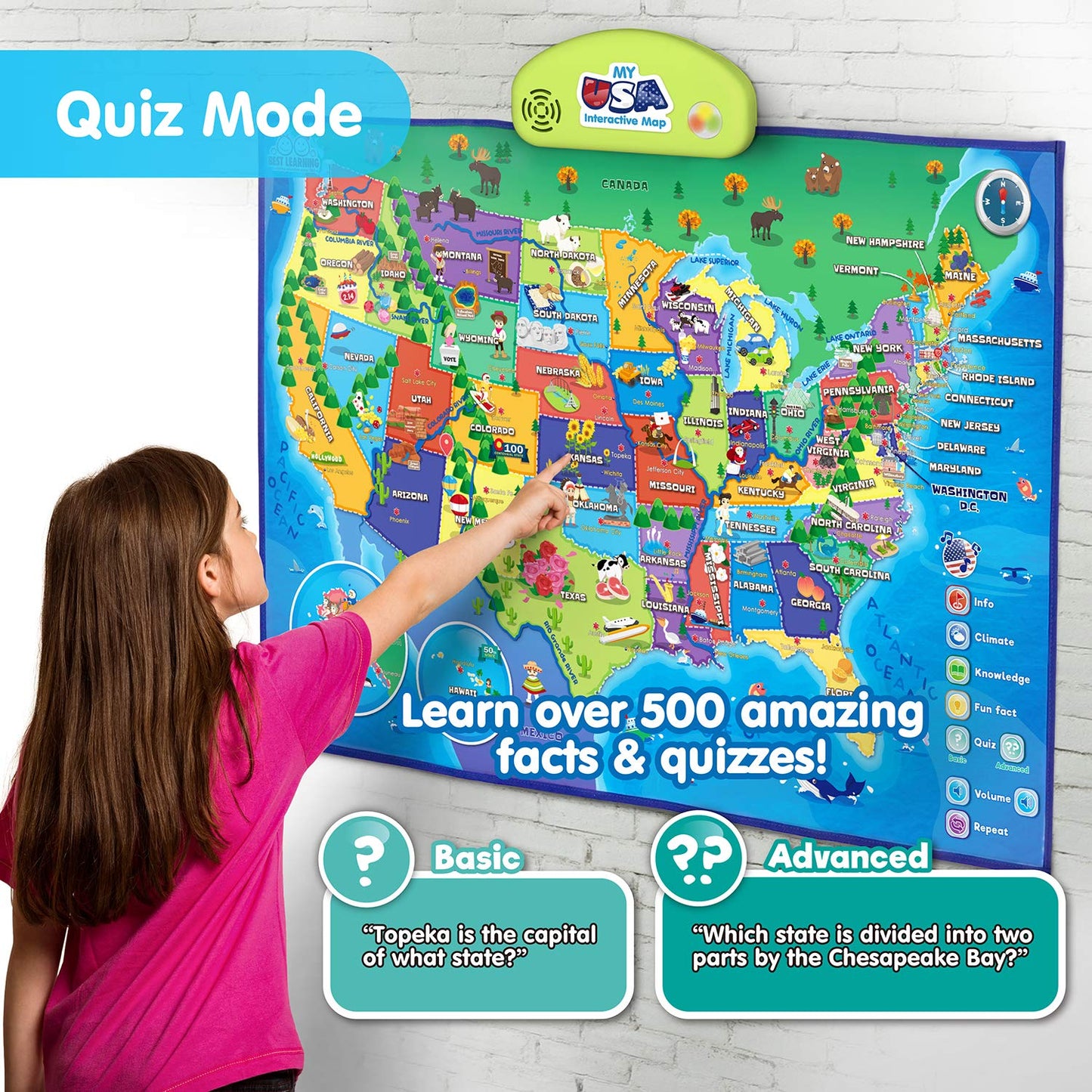 BEST LEARNING i-Poster My USA - Interactive Talking United States Map for Kids Ages 5-12 - Birthday Gift for 5 6 7 Year Old Boys & Girls - STEM Homeschool Educational Toy