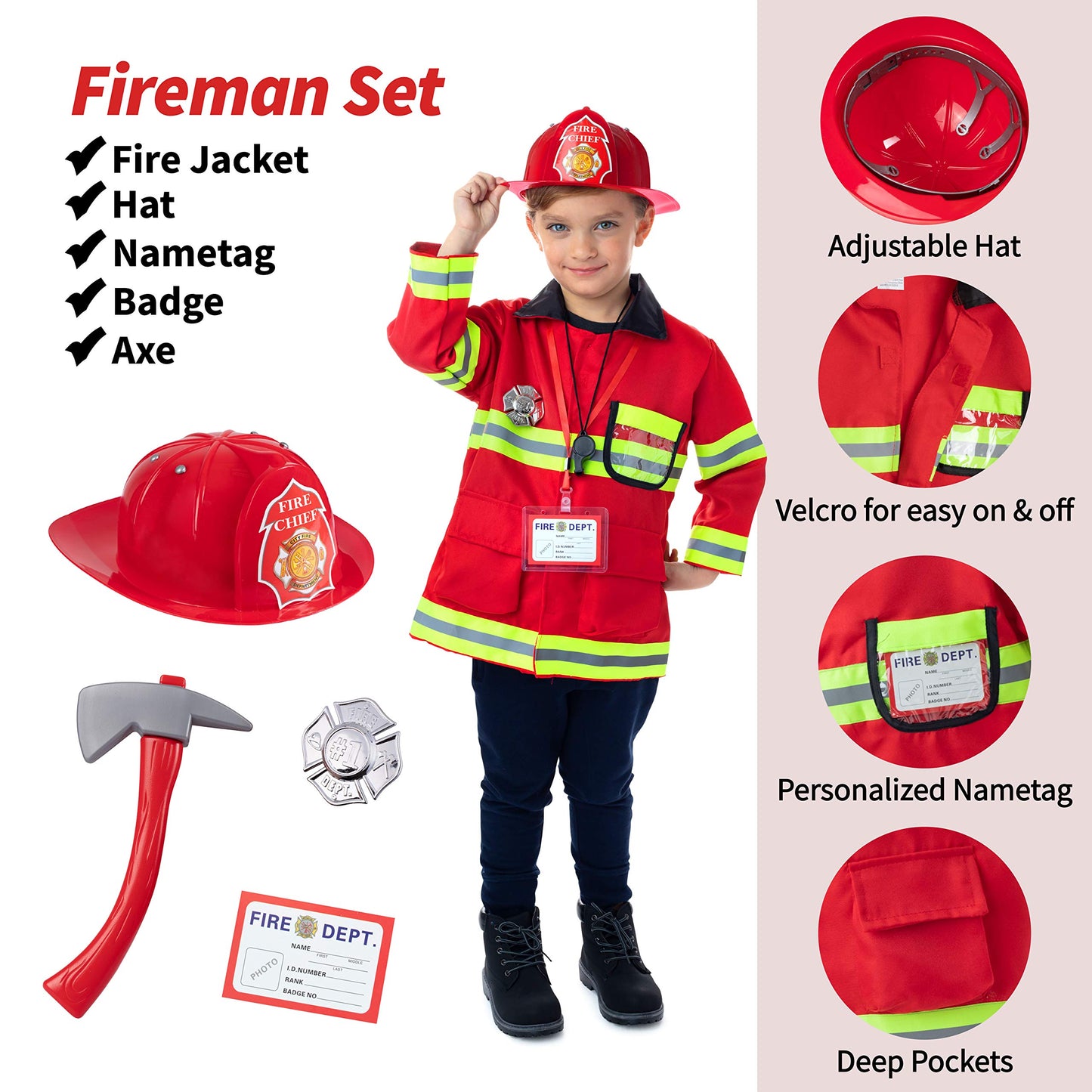 Born Toys 3-in-1 Toddler Dress Up Clothes for Boys & Girls Ages 3-7, Police, Firefighter and Doctor Pretend Play Set with Toy Accessories, Washable Costumes for Kids Career Day Outfit, Gift Ready Set