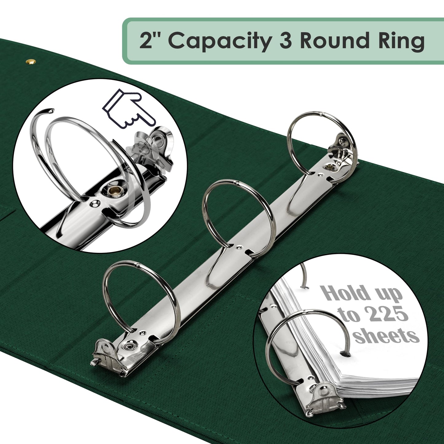 EYROZILL 3 Ring Binder 2 Inch, Binder for Letter Size (11" x 8.5") with 5 Tab Dividers, File Folder Labels and Low Profile Clipboards, Blackish Green