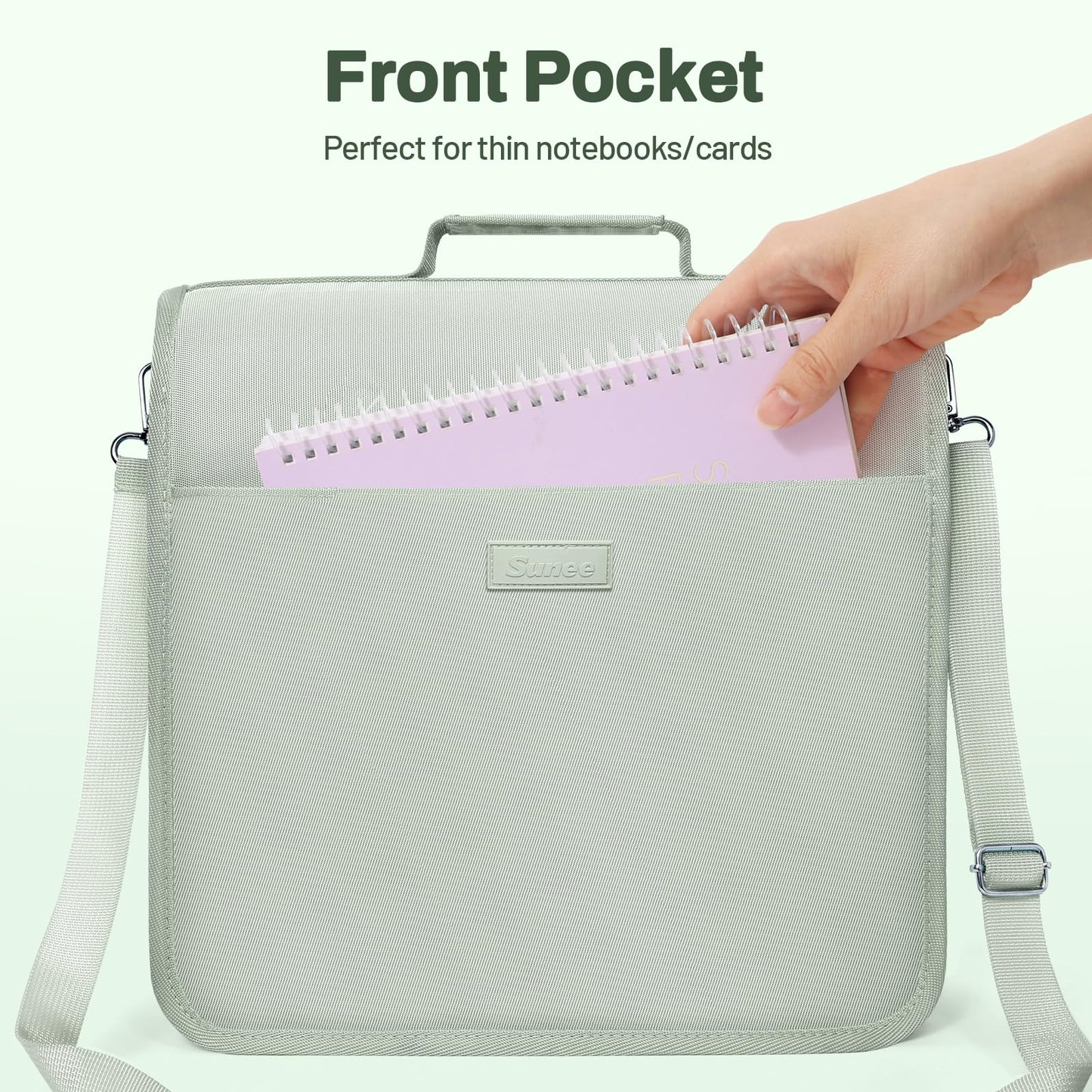 SUNEE Zipper Binder 3 Ring, 3 Inch O-Ring with Handle and Shoulder Strap, 600-Sheet Capacity, 5-Tab Expanding File Folder, Multi-Pockets for Middle School Organizer Binder with Zipper, Sage Green