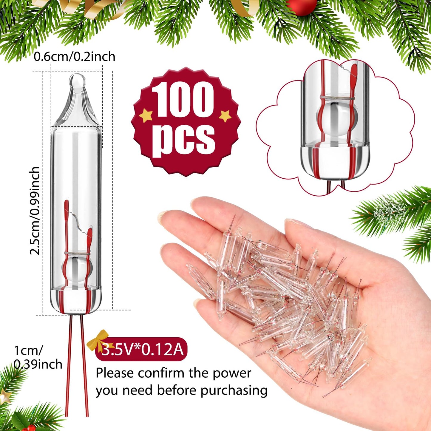 Mudder Indoor String Lights 100 Count Warm White Replacement Bulbs 3.5V*0.12A for Christmas Indoor/Outdoor Decor