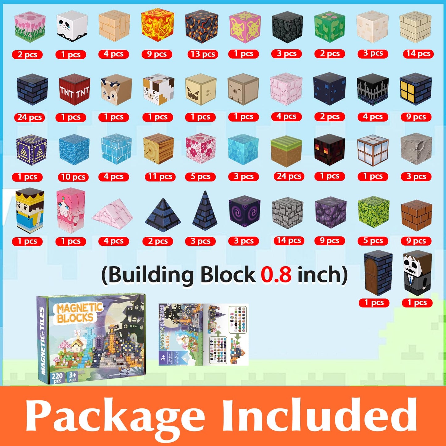 220 PCS Magnetic Blocks - Magnetic Building Blocks for Kids Ages 3 4-8 8-12, Magnetic Cubes STEM Stacking Toys Montessori Sensory Toys for Boys & Girls Christmas, Halloween, Birthday Easter Gifts