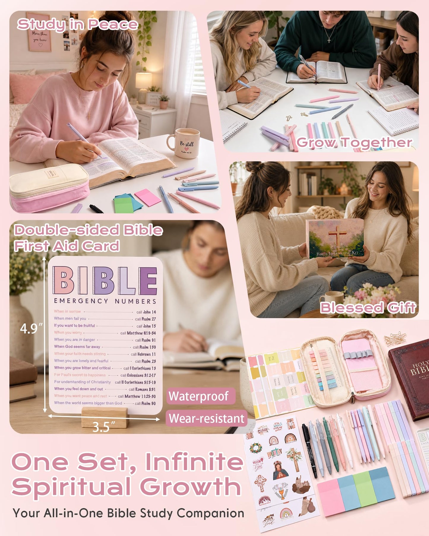 XKDOUS 60 Pcs Bible Study Supplies, Bible Study Kit for Women, Bible Journaling Supplies with Spiral Notebook Journal, Bible Tabs, Pen Case and More, Bible Highlighters and Pens No Bleed for Books