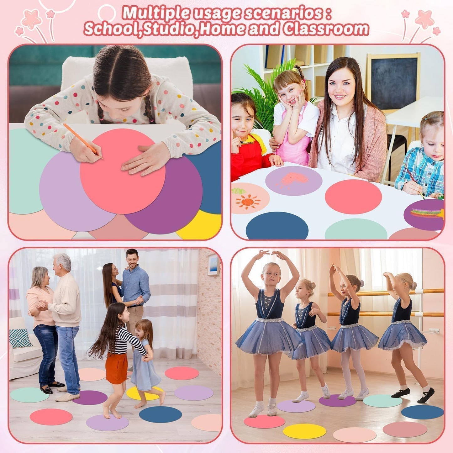 gisgfim 24PCS Dry Erase Dots 12 Inch Whiteboard Marker Wall Decor Removeable Circle Sticker Spots Writing Spots Set for Classroom Table Teachers Students Supplies (Morandi)