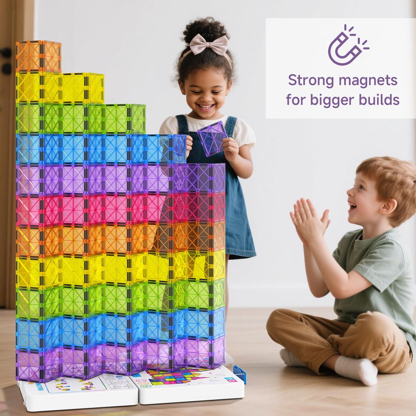 MEIQ 100Pcs Premium Magnetic Tiles Toys Set with Sturdy Iron Case, STEM Educational Building Blocks for Kids Ages 3-5 4-8, Montessori Sensory Toys, Creative Birthday Gifts for Toddler Boys & Girls