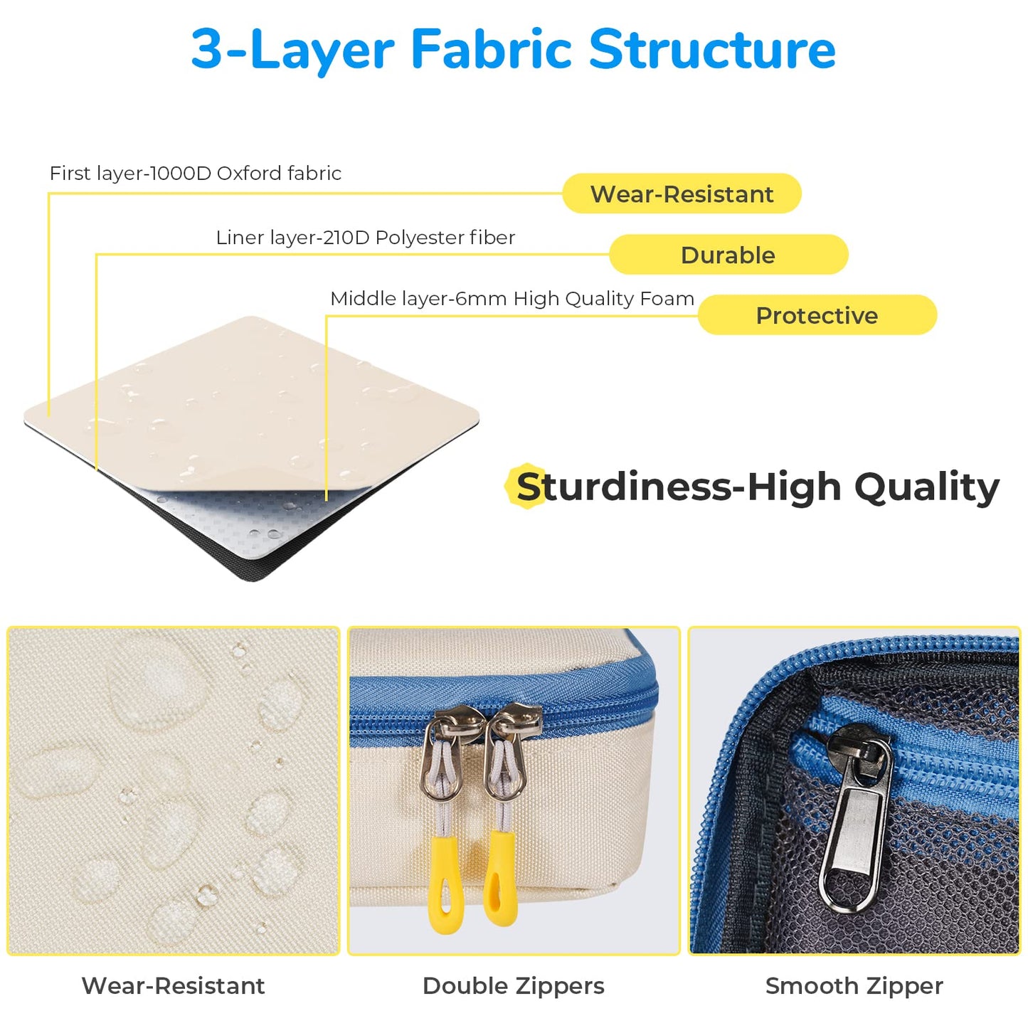 ECHSRT Pencil Case for Men Women, Large Pen Bag for Adults, Portable Pencil Pouch Aesthetic with Handle, Zipper Cases for Office Organizer Beige