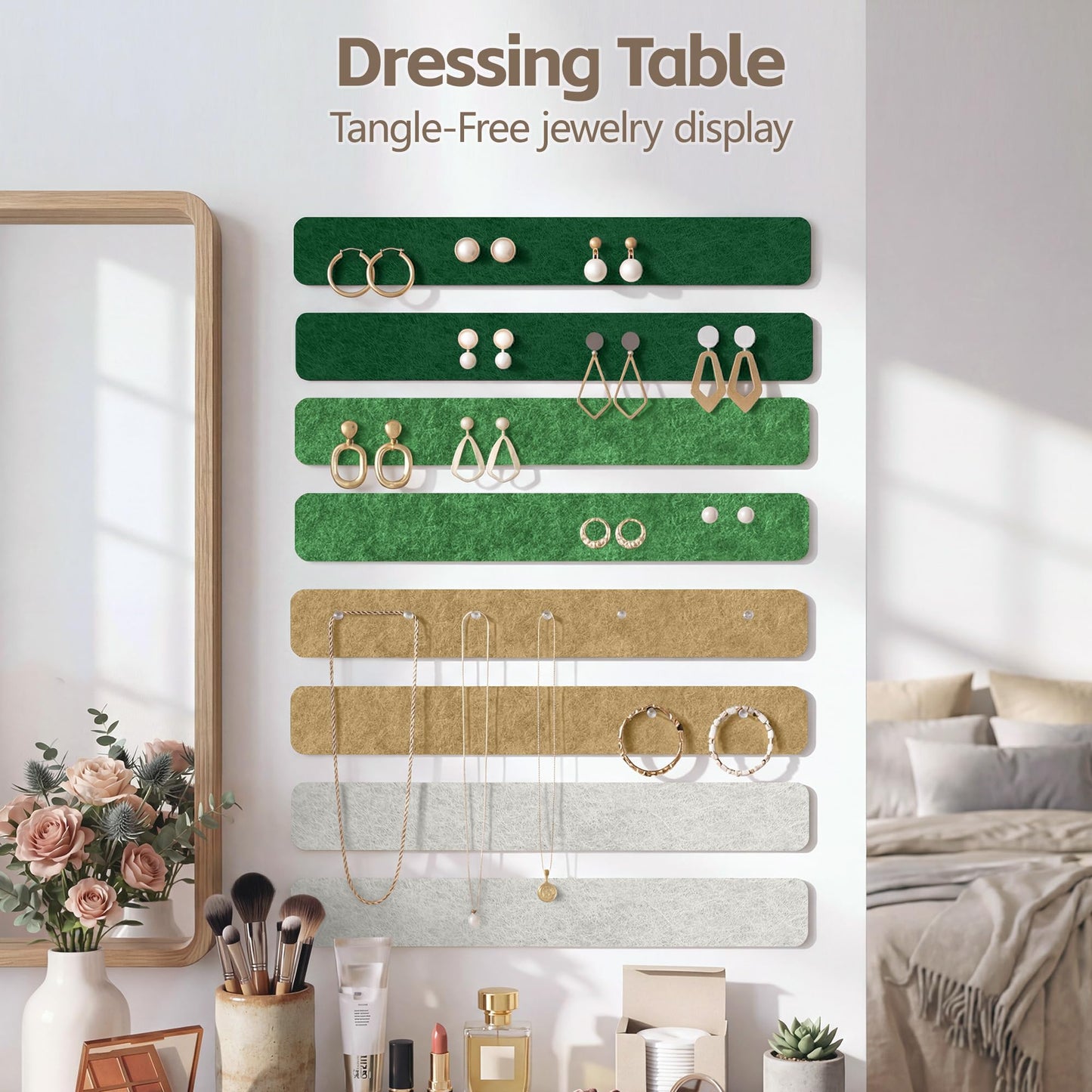 GoTiling Cork Board for Walls - 8 Pack Felt Pin Board Bar Strips - Self-Adhesive Lightweight Bulletin Board - Cork Board for Office with 40 Push Pins No Damage for Wall