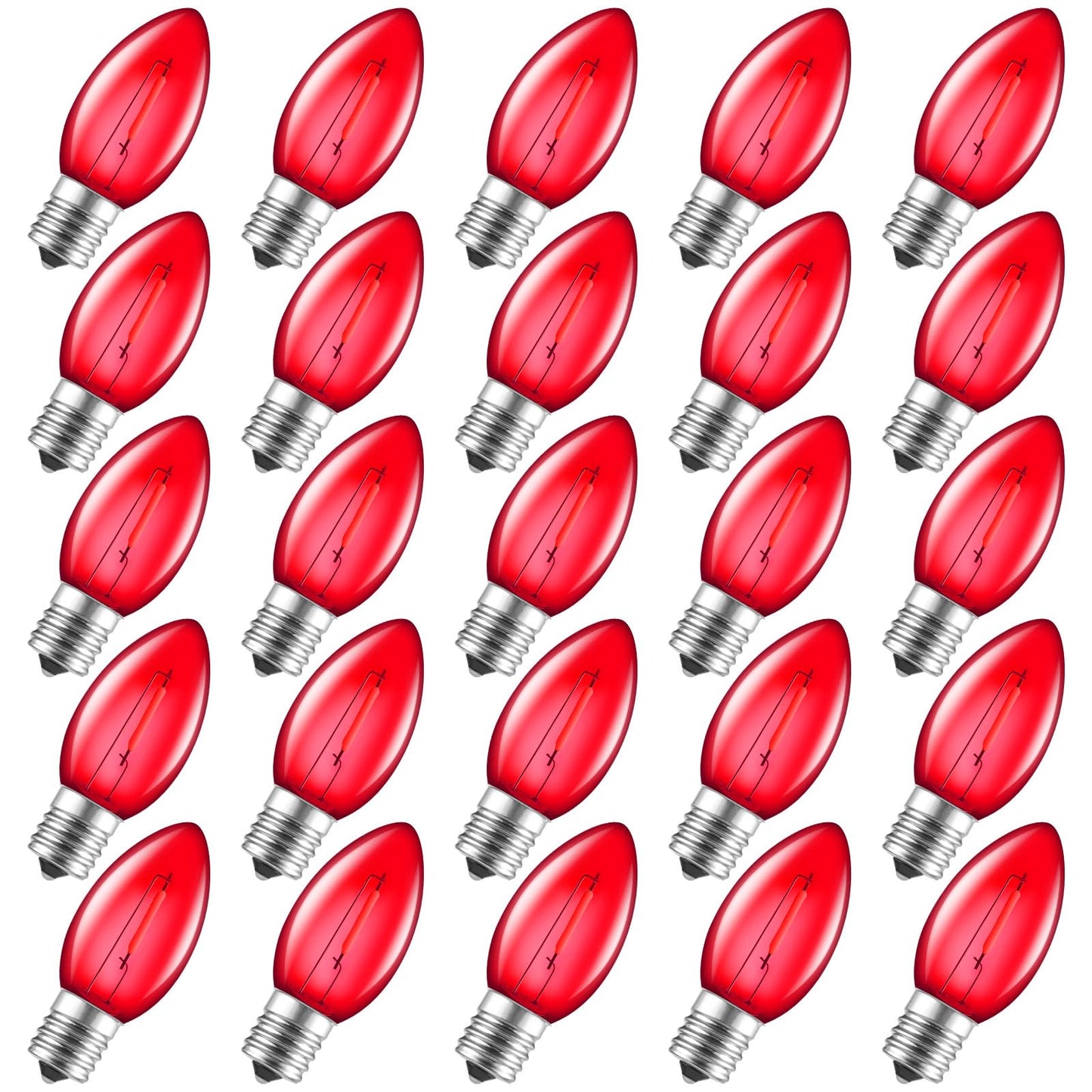 Minetom C9 LED Christmas Light Bulbs, Shatterproof Plastic, 25 Pack, Red