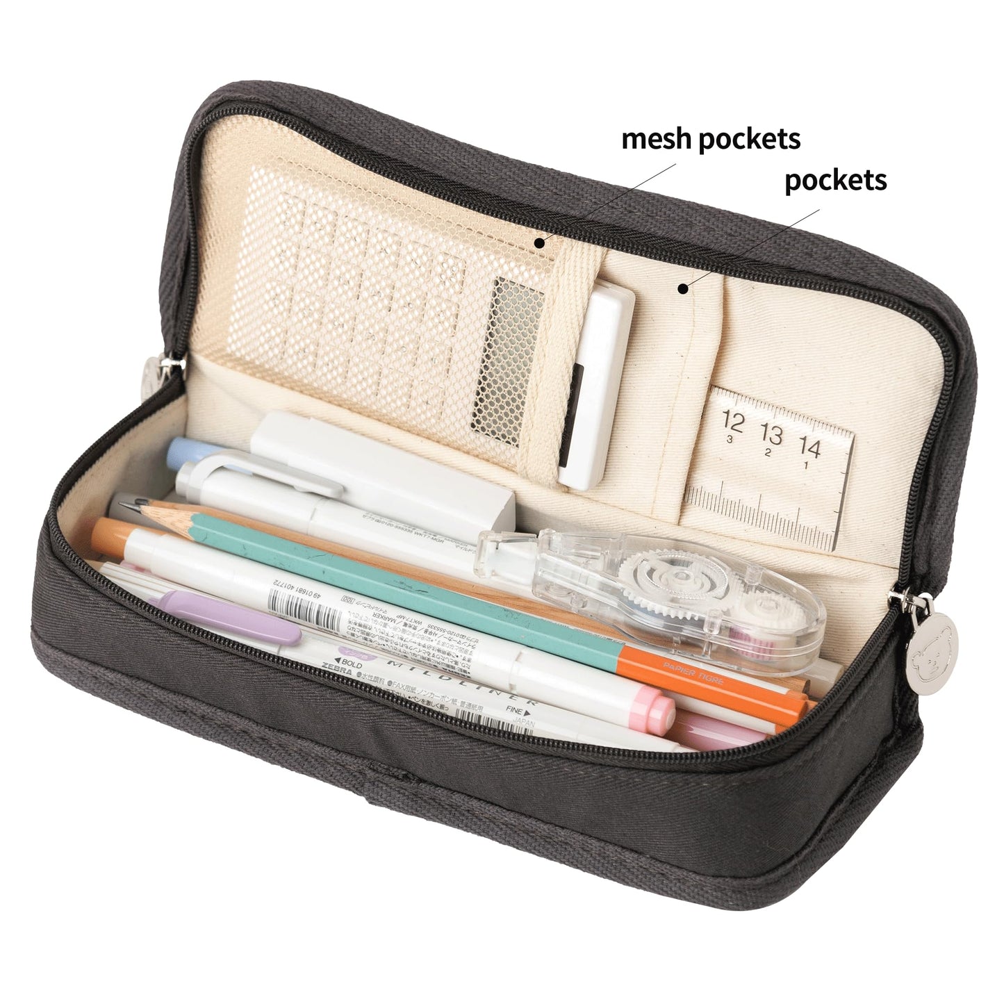 brunch brother Daily Black Pencil Case, Large Capacity Pencil Pouch with Ample Storage, Simple Design for Students and Professionals