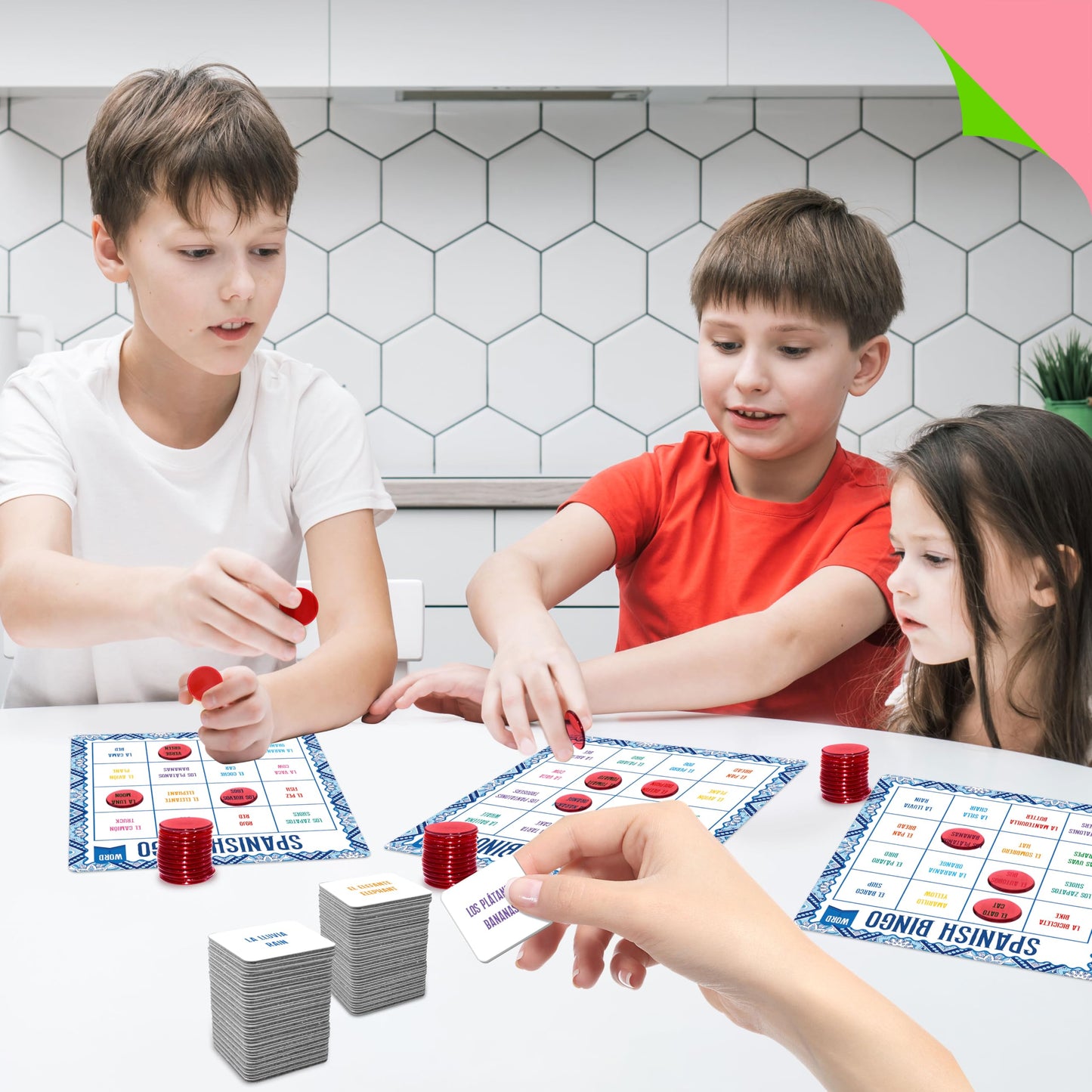 SpriteGru Spanish Bingo Game, 25 Bingo Board Spanish & English Vocabulary Word Game Bilingual Educational Toys for Language Learning - Ages 5 and up (Up to 25 Players)