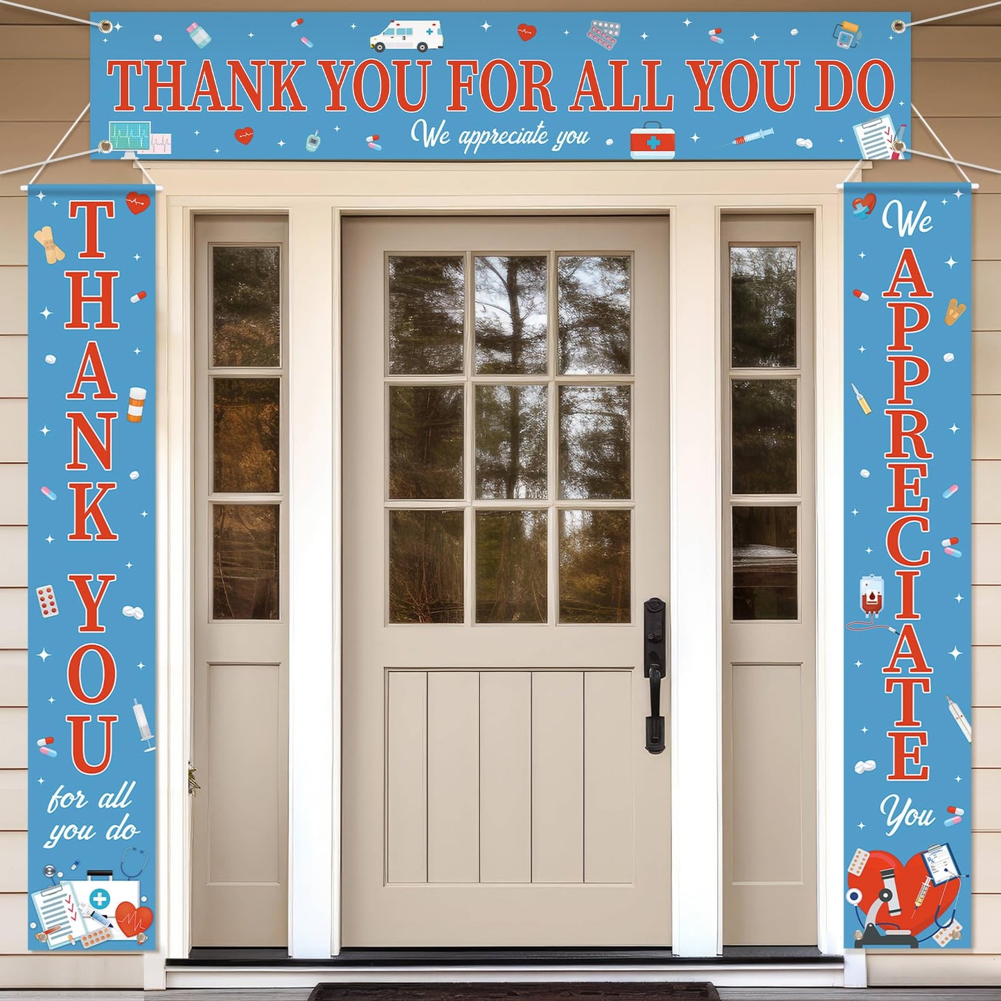 Fanfanwin 3 Pcs Thank You Nurse Doctor Banner We Appreciate Medical Decoration Thanks for All You Do Nurses Backdrop for Nursing RN Celebration Red Blue Hospital Healthcare Retirement Supplies