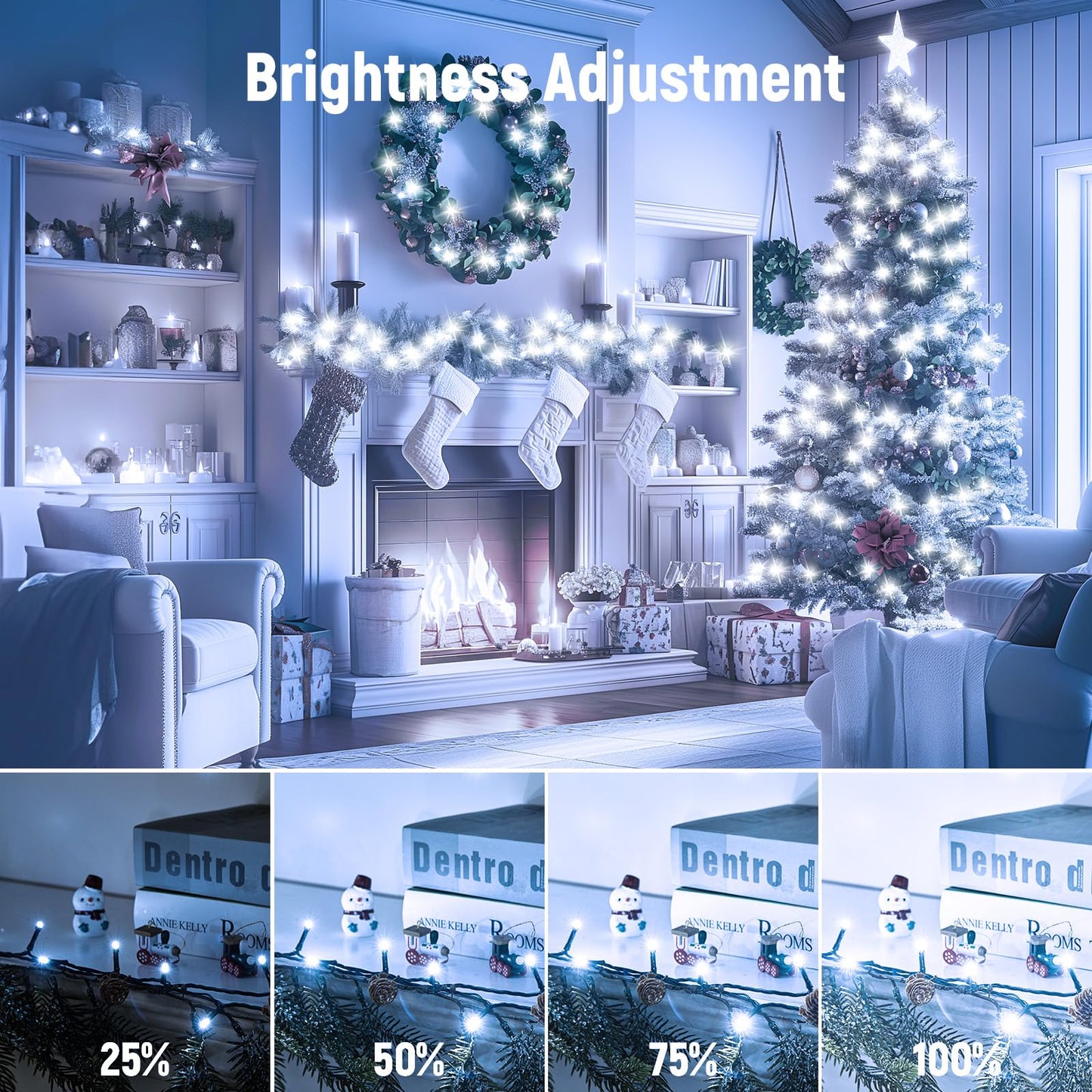 Minetom 1000 LED Christmas Tree Lights, 328 Ft, Cool White, Waterproof, 8 Modes, Remote Control, Green Wire