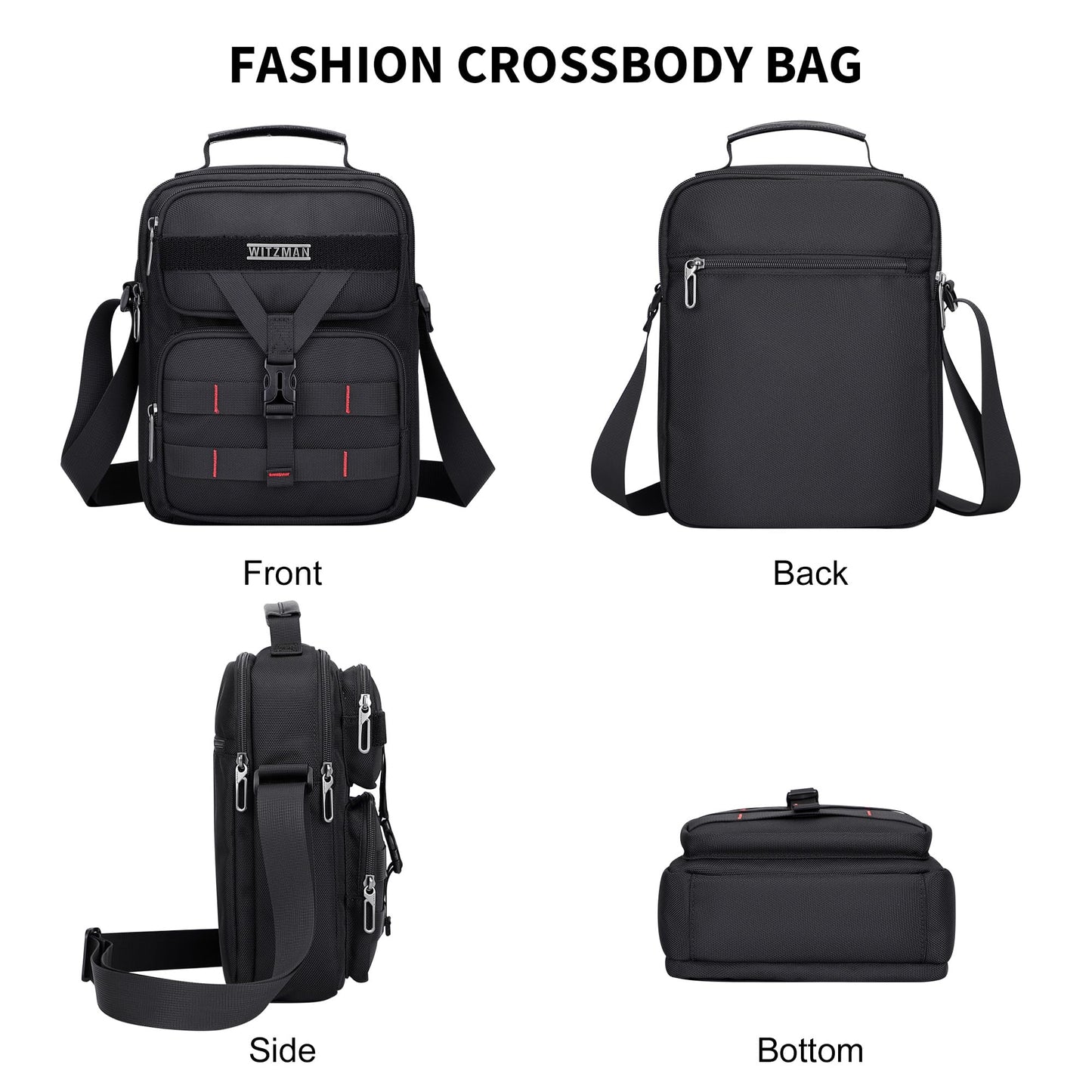 WITZMAN Crossbody Bag for Men Travel Small Shoulder Bags Lightweight Man Purse Messenger Bag for Casual Daliy Work Traveling（B707 Black）