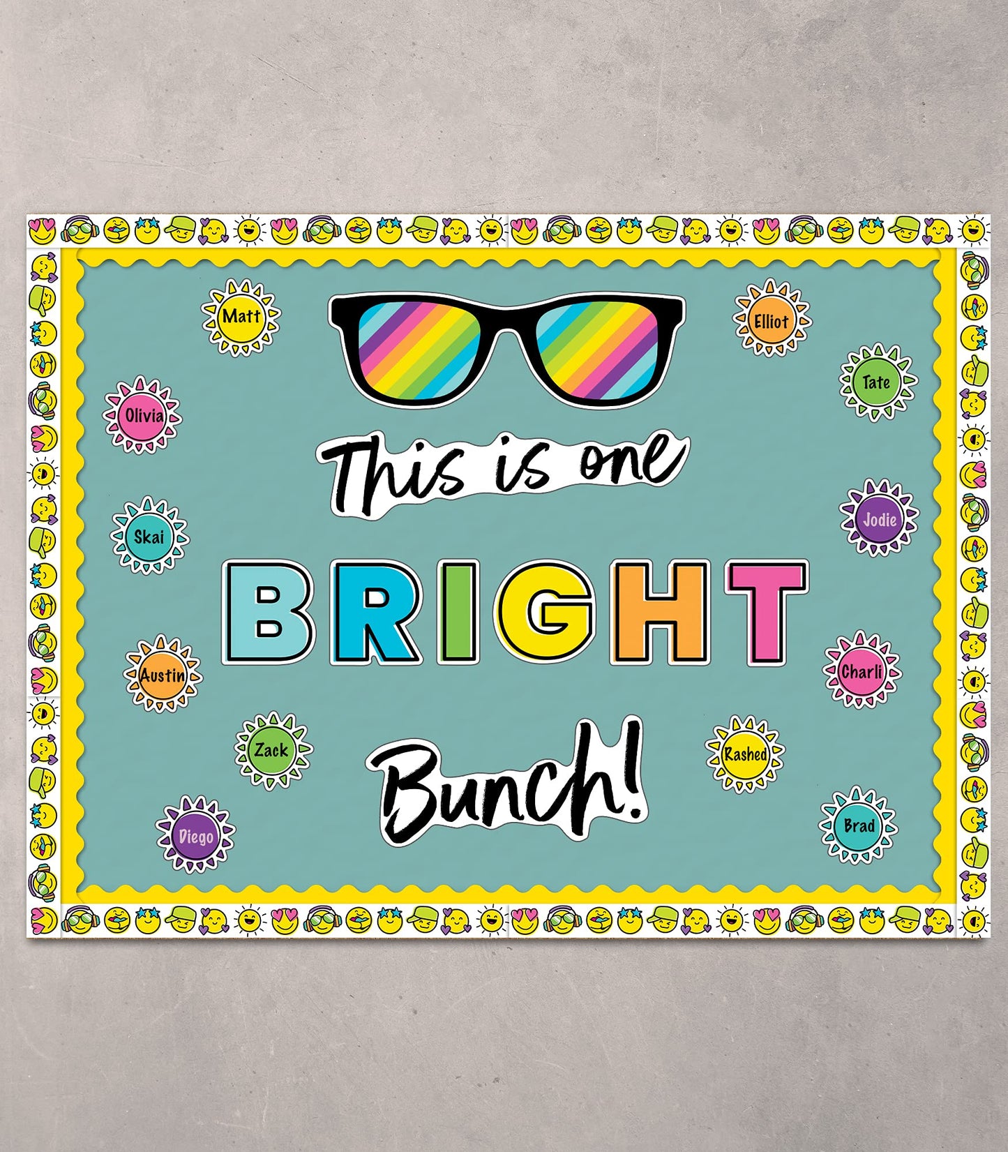 Carson Dellosa Kind Vibes Bulletin Board Set—This is One Bright Bunch Motivational Header with Sunglasses and Sun Cutouts, Bulletin Board Decor (39 pc)