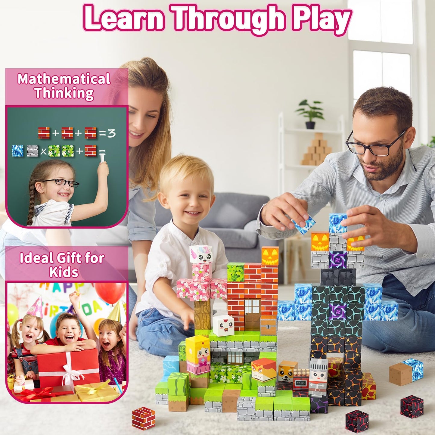 MUUHU 300PCS Magnetic Blocks - 0.8" Magnetic Building Blocks Toys for Kids Magnet Blocks Cubes Games Stem Building Toys Christmas Birthday Gifts Toys for Boys Girls 3 4 5 6 7 8 9 10 Years Old