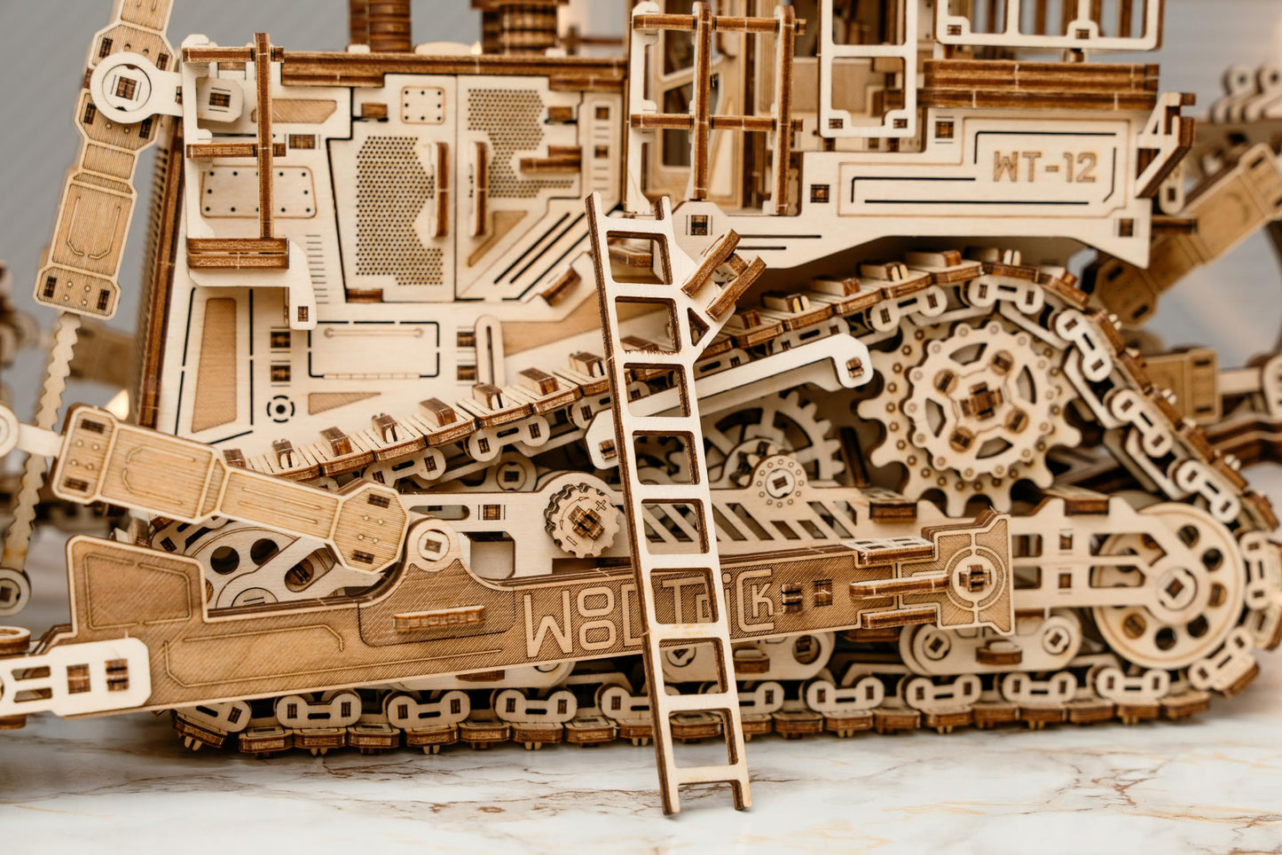 Wood Trick Terrain Titan Bulldozer - Rides up to 10ft - 19x11″ - Moving Blade & Rear Hook - 3D Wooden Puzzles for Adults to Build - Engineering DIY Models for Adults to Build