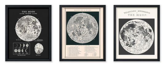 Poster Master 3-Piece Moon Wall Art Set, 8x10 Unframed Art Print Posters, Lunar Home Decor, Astrological Room Decoration Poster, Black & White Moon Design, Gift for Planetary Astrology Fans