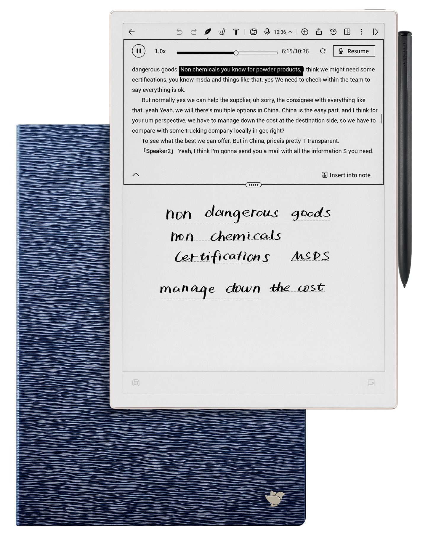 iflytek AINOTE 2 Bundle with Deep Navy Folio Case, 10.65" E-Ink Tablet, AI Note Taking Digital Notebook for Meeting, Voice-to-Text, 16-Language Transcription, Handwritten-to-Text, Ultra-Thin 4.2mm