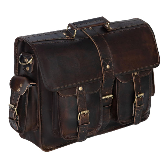 URBAN DEZIRE 16 inch Leather Messenger Bag Brown Vintage Satchel Genuine Laptop Computer Office Shoulder Handmade Briefcase for Men
