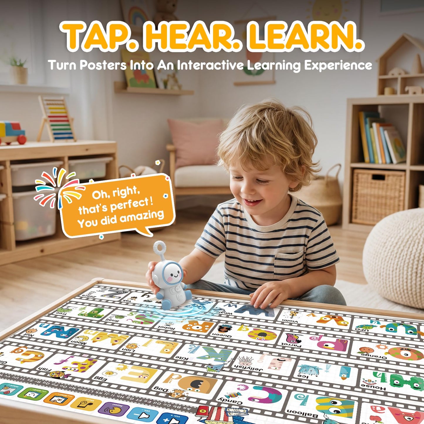 Interactive Learning Posters with Talking Astronaut Pen Tap to Learn ABCs Numbers Colors and Words Screen Free Educational Toy for Toddlers Ages 3 to 5