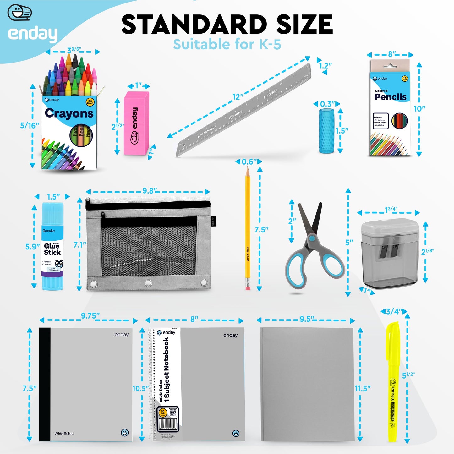 Enday Back to School Supplies for Kids, Grey School Supply Box Grades K-5, Premium Quality Kids School Supplies Kit, Kindergarten School Supplies for Girls and Boys, 78 Piece Set