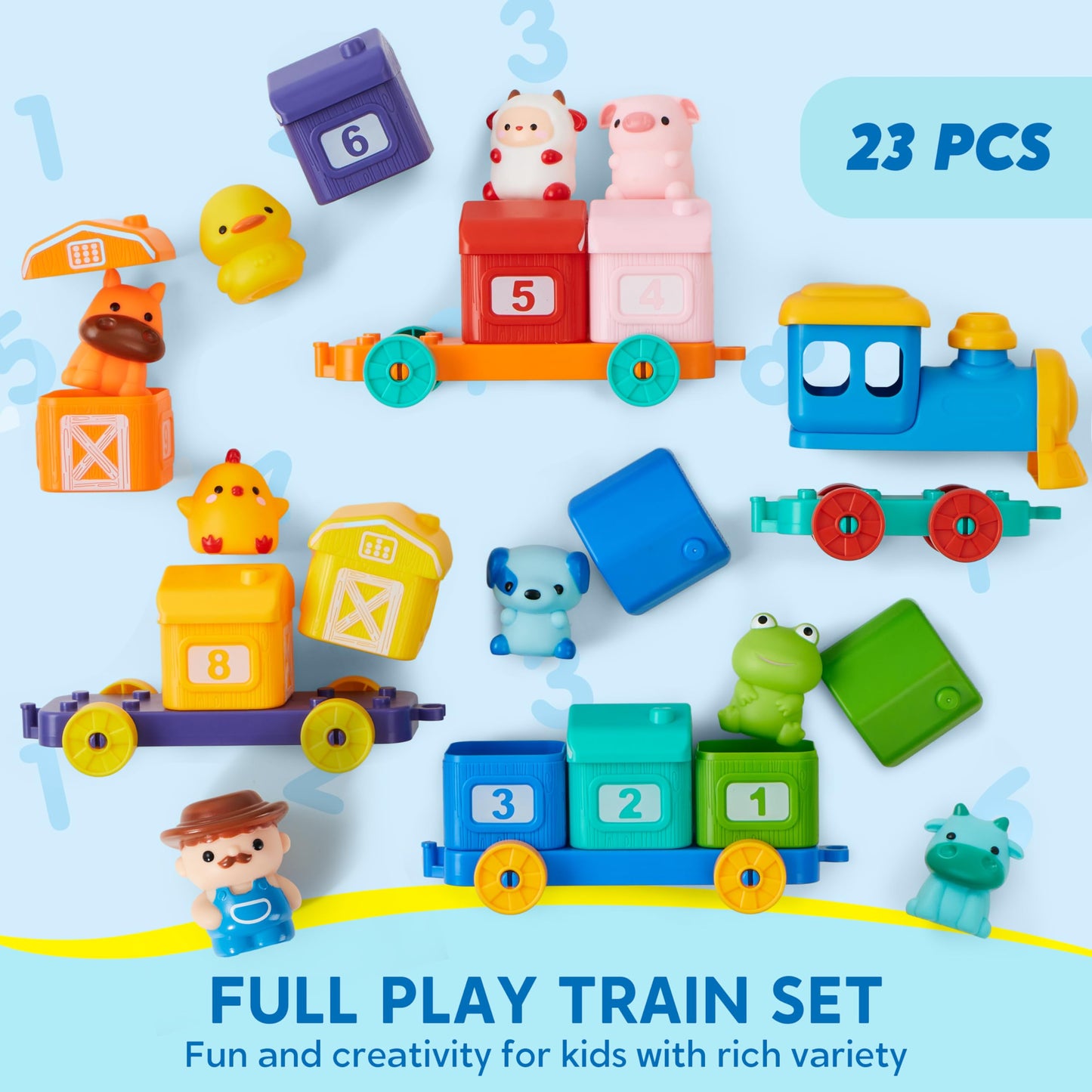 Play-Act Learning Toy for Toddlers 1 2 3 Years Old, Counting, Matching & Sorting Montessori Learning Farm Train Including 9 Farm Animals, Birthday Gift for Baby Boys Girls