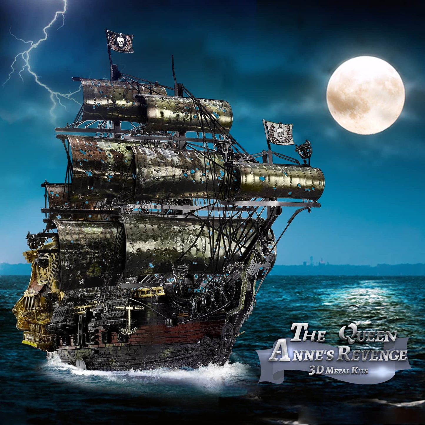 Piececool 3D Metal Puzzles for Adults, The Queen Anne's Revenge Pirate Ship Model Kits with DIY Tools Set, Metal Models Building Craft Kits, Creative Gifts Home Decor.