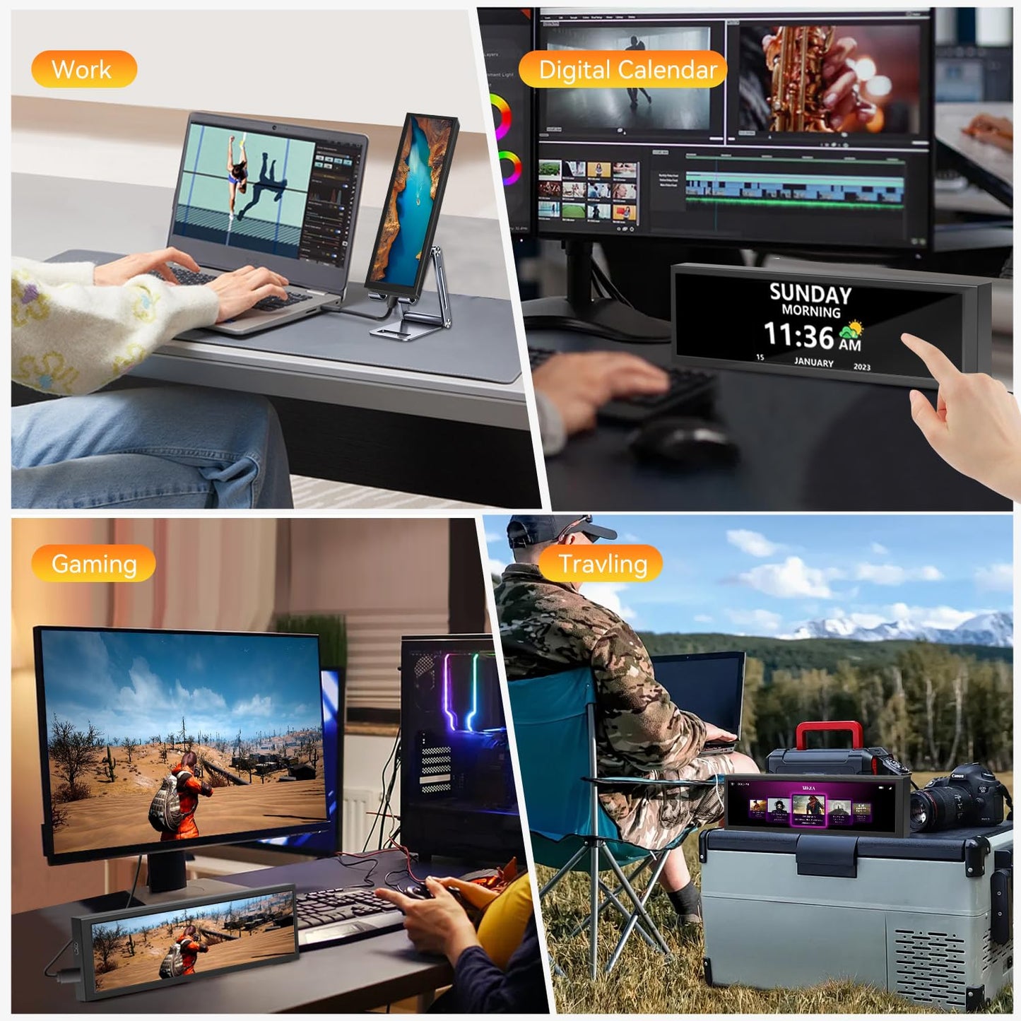 8.8 Inch Small Touchscreen Monitor, PC Temperature Display 1920x480, 60Hz HDMI PC Sensor Panel Display, IPS Mini Screen for Raspberry Pi, AIDA64 CPU RAM Data Temperature Monitor for ARGB Computer Case