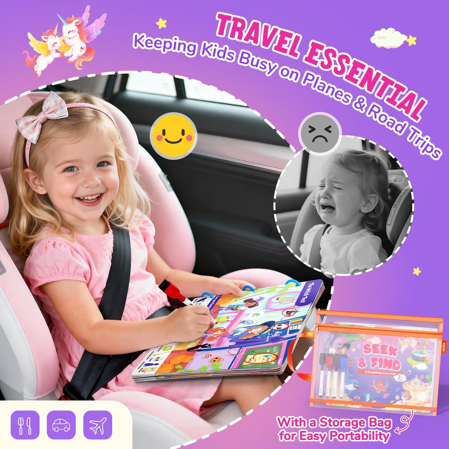 JoyCat Seek & Find Game Book, Educational Toys for Girls Ages 3-5, Preschool Learning Activities for Toddlers & Kids, Christmas Road Trip Travel Toys for Car & Airplane, Gifts for 3 4 5 6 Year Olds