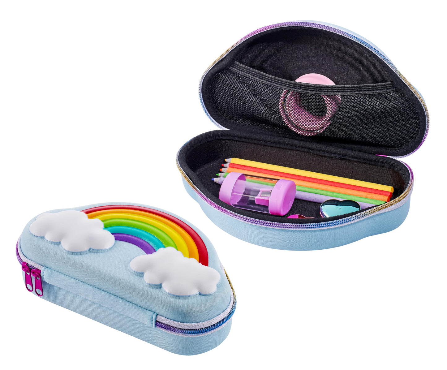 It's Academic Rainbow Pencil Case, School Supply Bag with Mesh Pocket, Embossed Detail, Durable