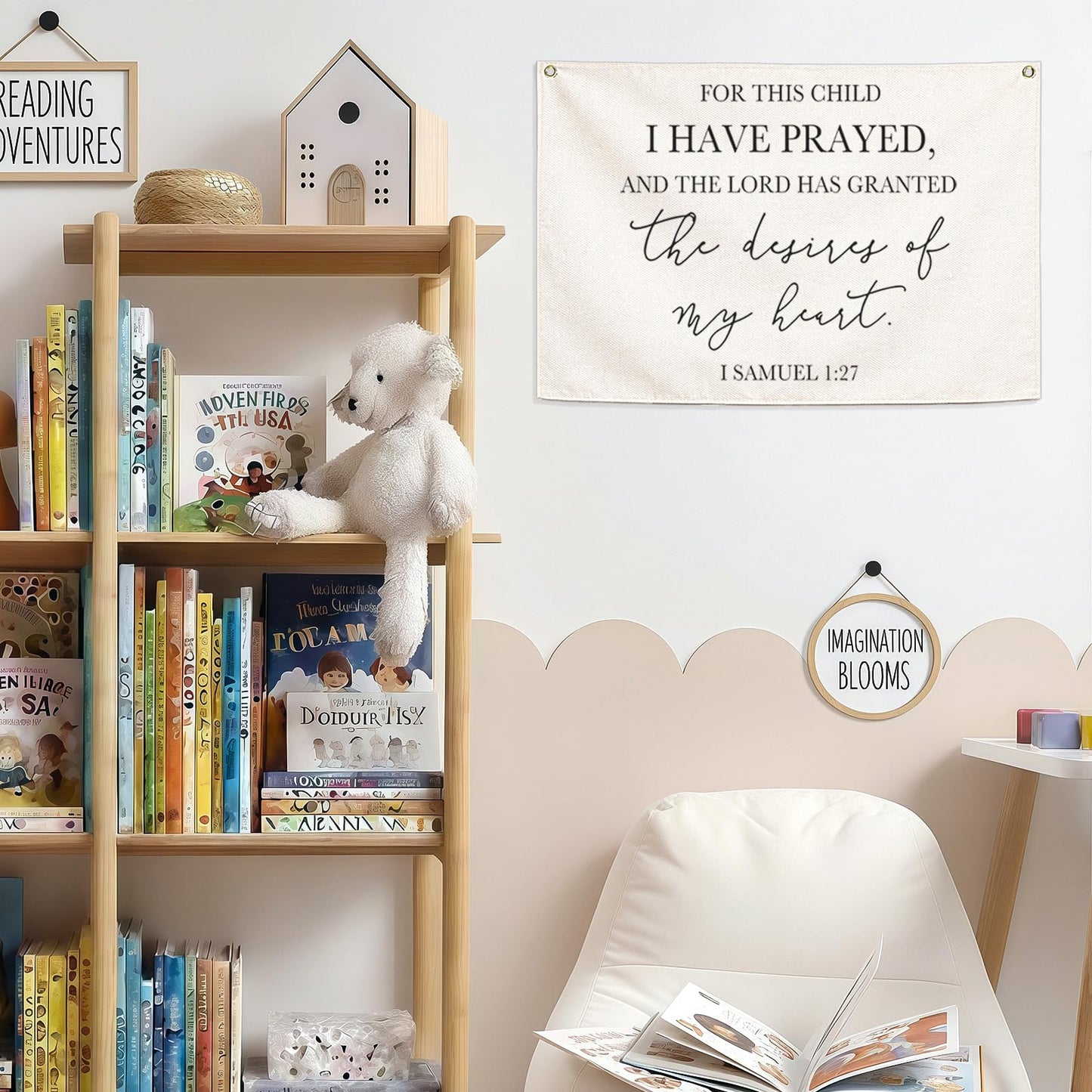 Nursery Wall Decor-Rectangular Canvas Banner Flag Poster Wall Decoration for Baby Kids Girl Boy,Nursery Bedroom Playroom Babyroom Decor-Baby Shower Christmas Gift-This Child I Have Prayed-28.5"L×20"W