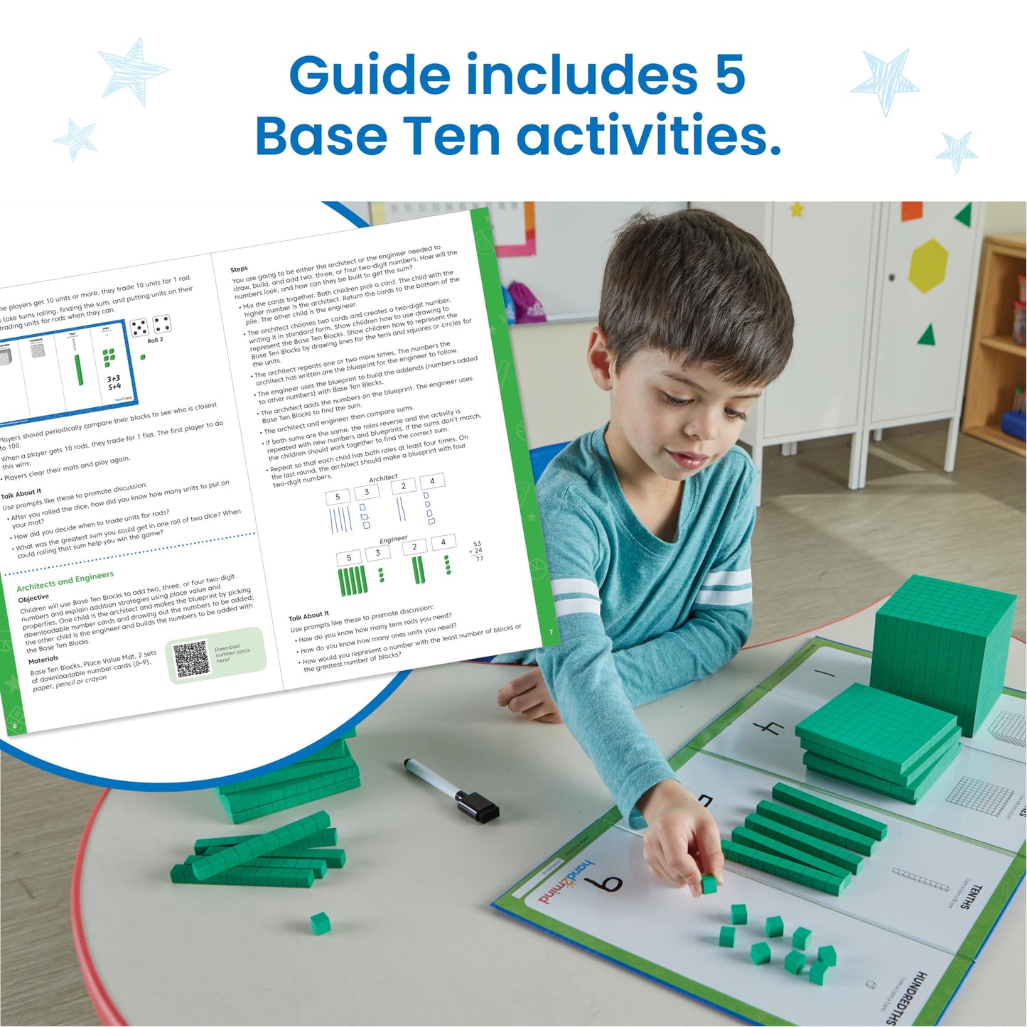 hand2mind Foam Base Ten Blocks Activity Set, Place Value Manipulatives, Base 10 Blocks for Math, Counting Cubes, Math Manipulatives 1st Grade, Small Group Classroom Must Haves (133 Pieces)