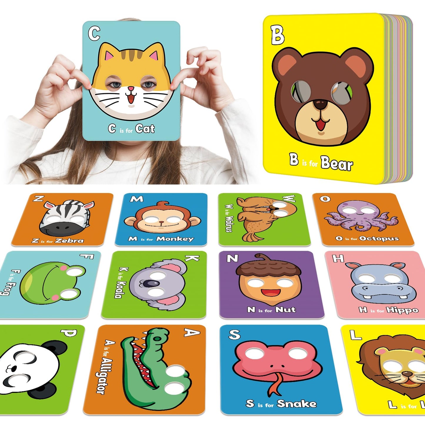 Broytain Alphabet Flash Cards,Giant ABC Animal Flash Cards for Toddler 3-5,26 Lowercase and Uppercase Letter Cards,Educational Learning Games for Kids,Preschool Kindergarten Toys