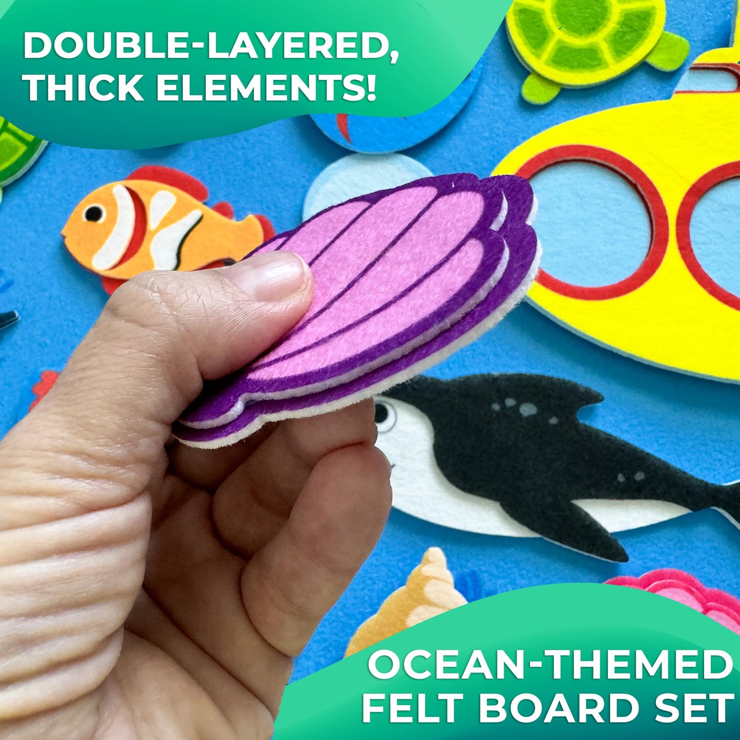 QUOKKA Ocean Felt Board for Toddlers 61 PCS - Double-Thick Felt Board Story Set with Large 39х27,7 in. Durable Wall Activity Panel - Ideal for Storytelling Indoor Toddler Activities and Classroom