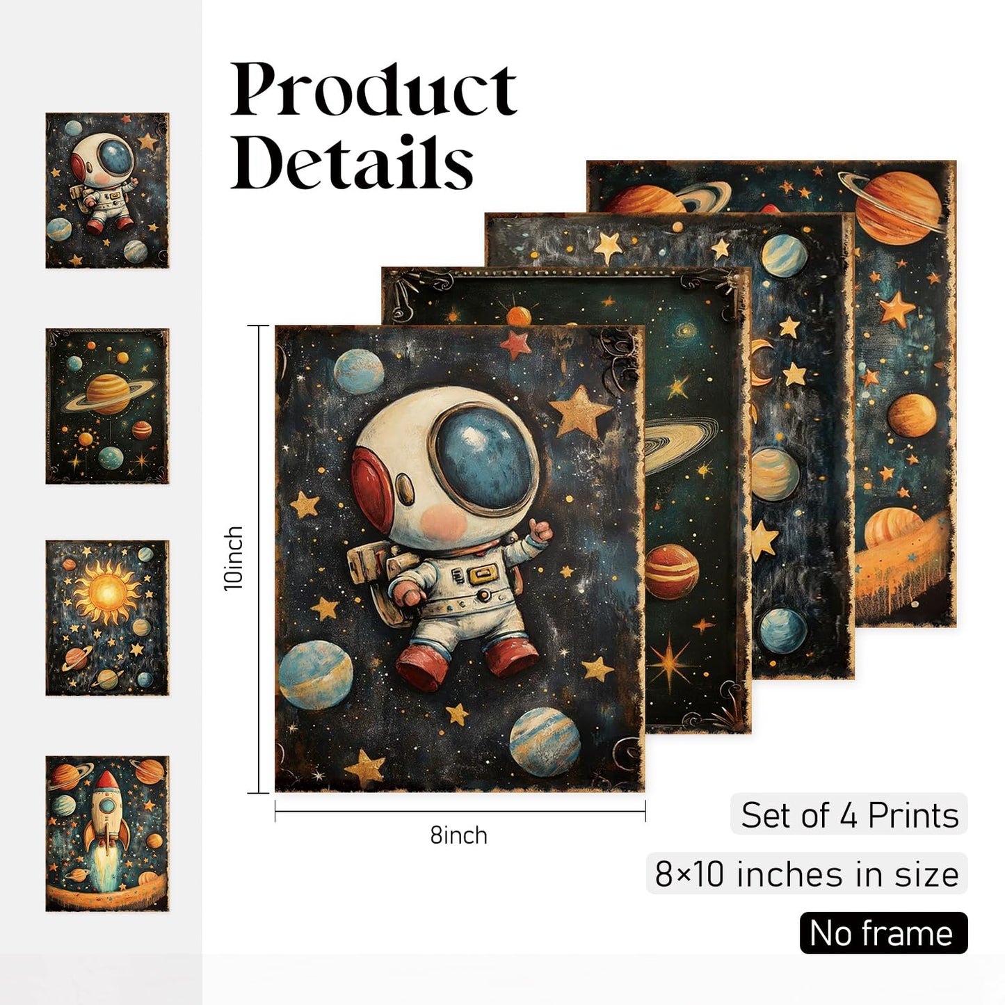 Locomiss Space Nursery Wall Art Decor, Space Solar System Planets Rocket Astronaut Galaxy Prints Posters for Kids Boy Nursery Room Bedroom Playroom Wall Decor, Set of 4, 8x10 Unframed