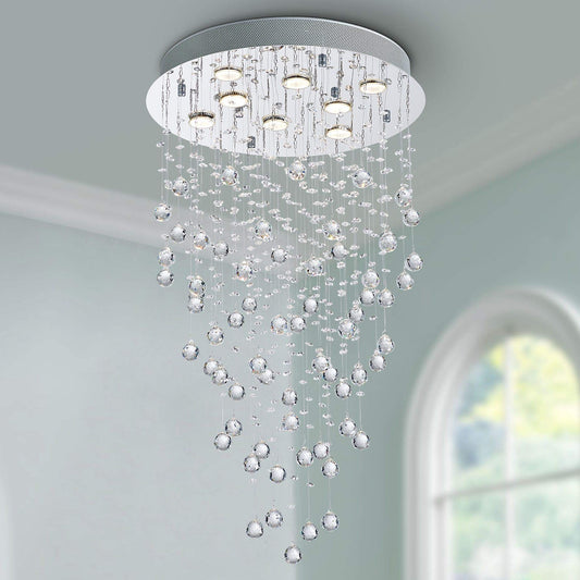 Bestier Crystal Raindrop Chandelier Flush Mount Light Fixture 20in Wide x 34in High Glass, Model AK-AJ-18129, 8 GU10 Bulbs Required