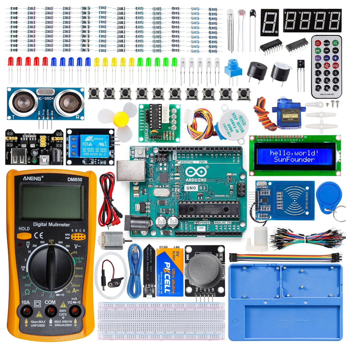 SunFounder Inventor Lab Starter Kit with Original Arduino Uno R3 REV3 Multimeter 34 Projects 40+Video Courses RAB Breadboard Holder Battery, RoHS Compliant, for Beginners & Engineers