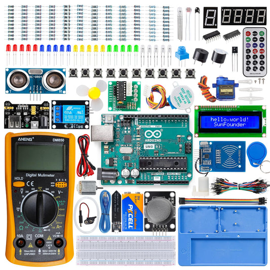 SunFounder Inventor Lab Starter Kit with Original Arduino Uno R3 REV3 Multimeter 34 Projects 40+Video Courses RAB Breadboard Holder Battery, RoHS Compliant, for Beginners & Engineers