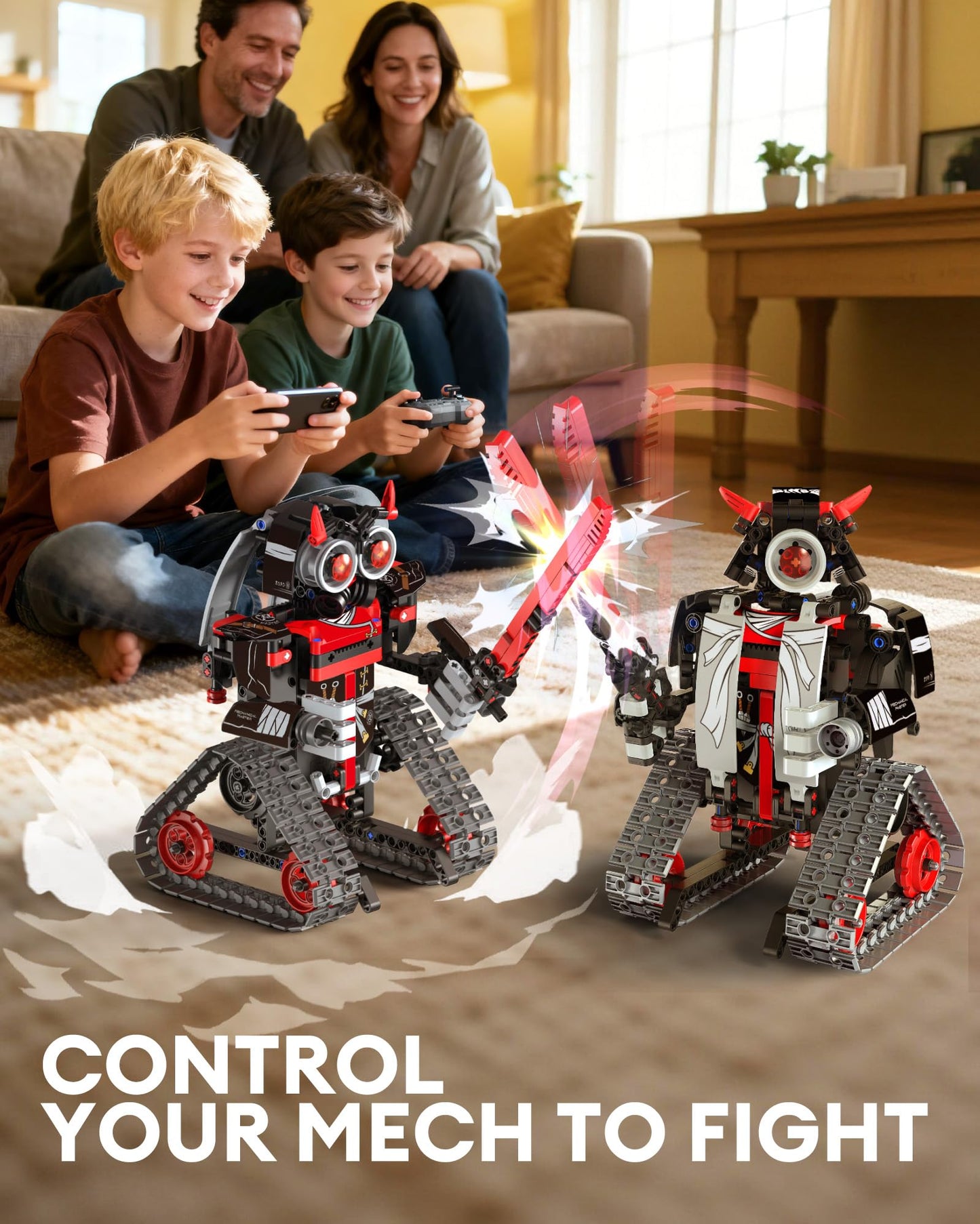 Opmind 5 in 1 STEM RC Robot Building Kit, APP & Remote Control Samurai/Ninja Blocks 443 Pcs, Erector Set RC Toy for Kids, DIY Build Science Educational Gift for Age 6 7 8 9 10 11 12+ Boys & Girls