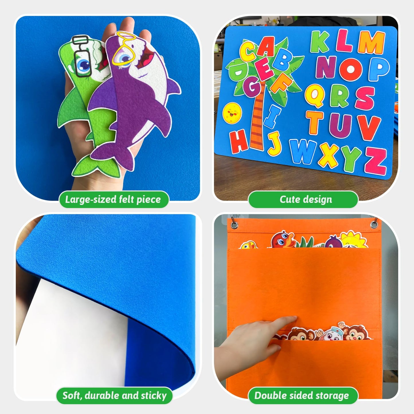 5 Set Felt Board Stories Pieces for Toddlers，1 Flannel Board With 5 Little Ducks,5 Little Monkeys Jumping on The Bed,5 Green Speckled Frogs,Baby Shark,26 letters for Preschool Learning Activities
