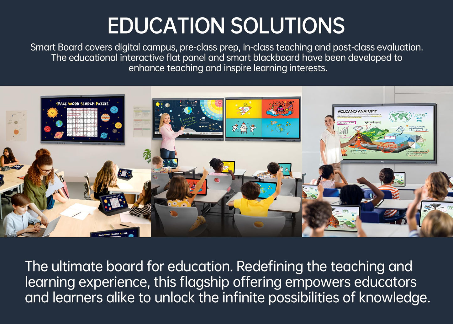 JAV 55" Smart Board Pro Google EDLA Certified 4K UHD Interactive Whiteboard for Classroom Office All-in-One Touchscreen Display with 48MP AI Camera 100W Soundbar Android 14 8+128GB Wall Mount Included