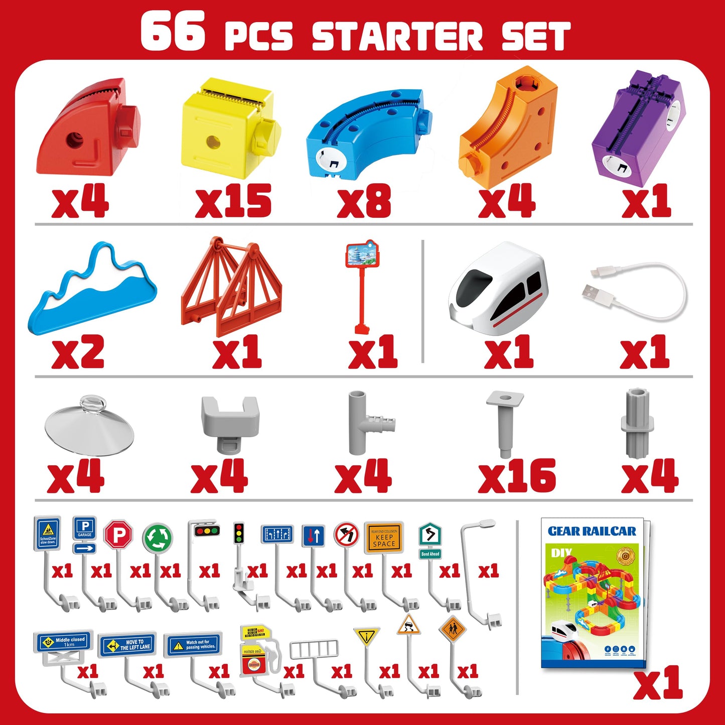 Electric Train Set for Kids Ages 3-8 - Modular 3D Flexible Race Track Building Toy with Gravity-Defying 360° Movement, STEM Learning Fun Gift (66 pcs Starter Set)
