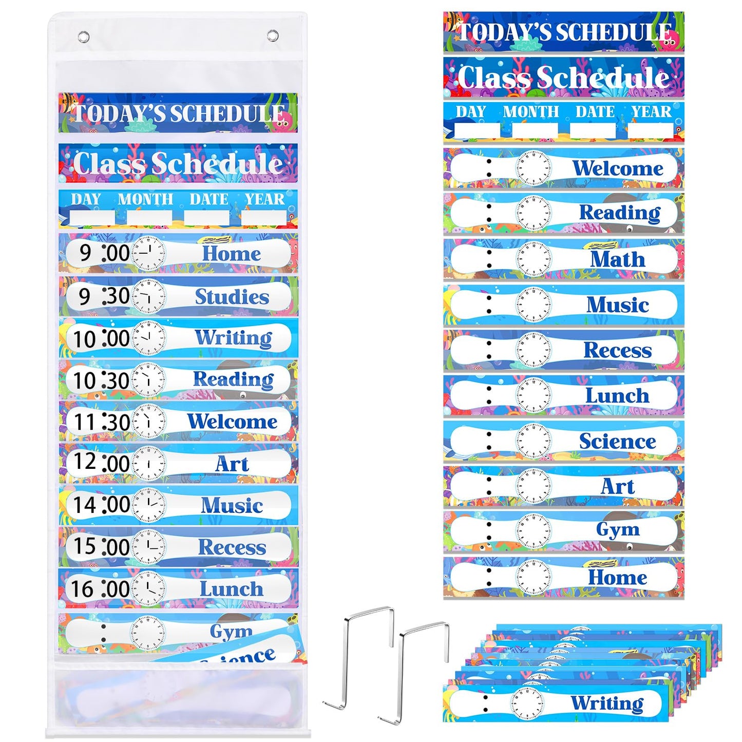 Sunnymove Ocean Daily Schedule Pocket Chart For Classroom Decor With 13+1 Pockets And 42 Designed Schedule Cards, Teacher Supplies For Preschool Classroom Home Office Back To School Decorations