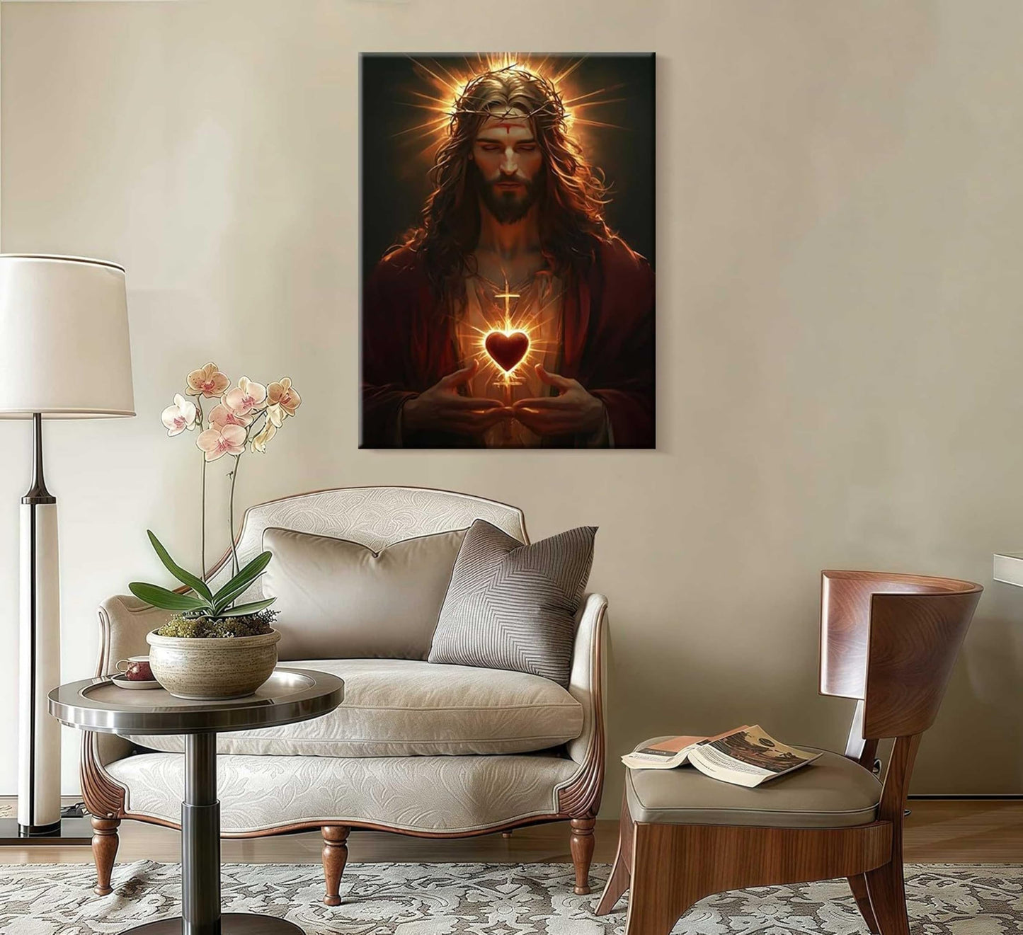 Sacred Heart of Jesus Canvas Wall Art Religious Christian Poster Print Christ Jesus Portrait Picture Wall Decor Catholic Faith Painting for Bedroom Living Room Prayer Room Church Framed