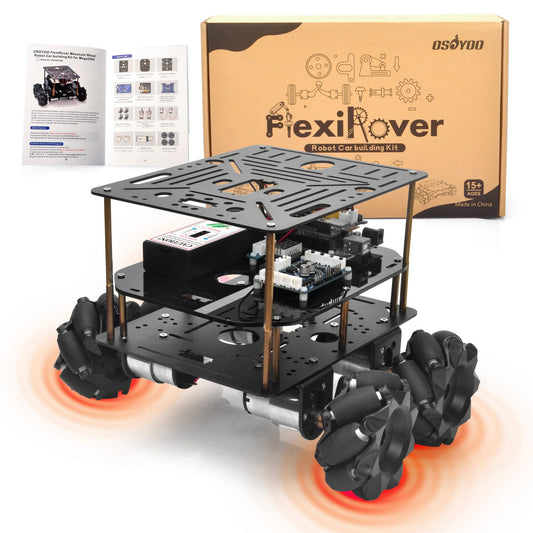 OSOYOO FlexiRover Robot Car Kit for Arduino Mega2560 with WiFi Expansion Board – 520 Motors, Mecanum Wheels, 4-Wheel Drive Motor Board, Battery & Charger, Customizable Chassis for Advanced Robotics